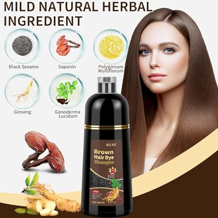 Brown Hair Dye Shampoo 3 in 1 for Grey Hair, 500ML Instant Colour Shampoos -Long Lasting - Natural Color, Coloring in Minutes for Women Men (Brown) - Image 4